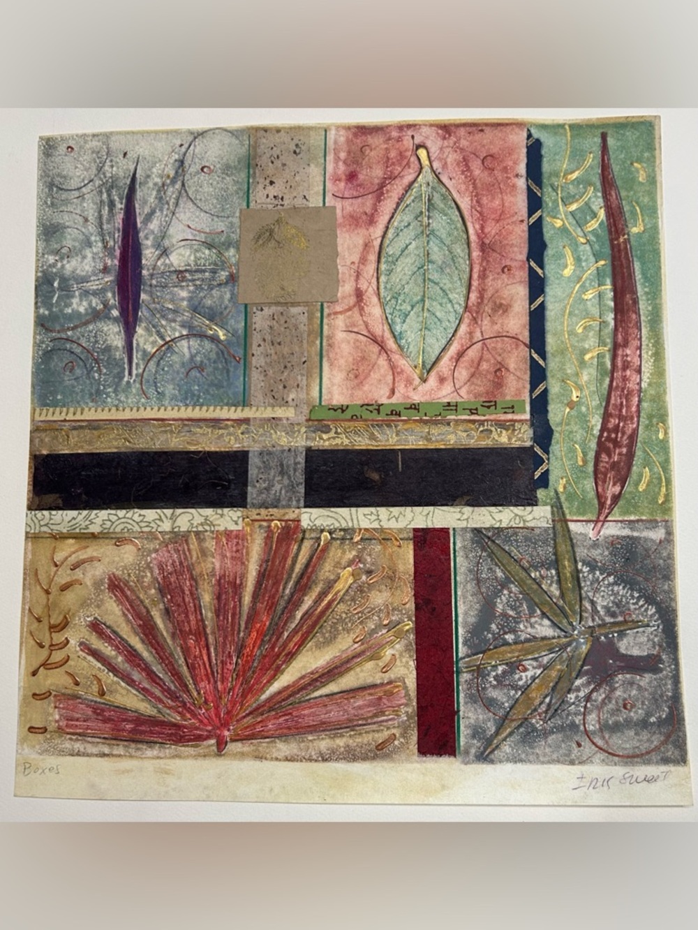 Abstract Botanical Collage Painting 14x14